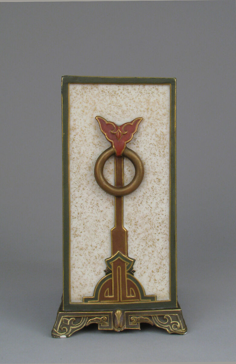 Rectangular vase with porcelain-making scenes ("the oven for burning clay" and "the painting of the wares"), Worcester factory (British, 1751–2008), Bone china ("ivory porcelain") with enamel decoration and gilding, British, Worcester