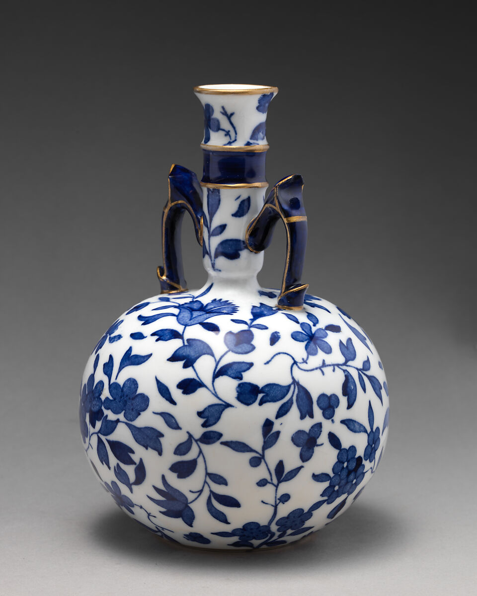 Bottle vase with handles, Minton(s) (British, Stoke-on-Trent, 1793–present), Bone china with underglaze blue and gilding, British, Stoke-on-Trent, Staffordshire