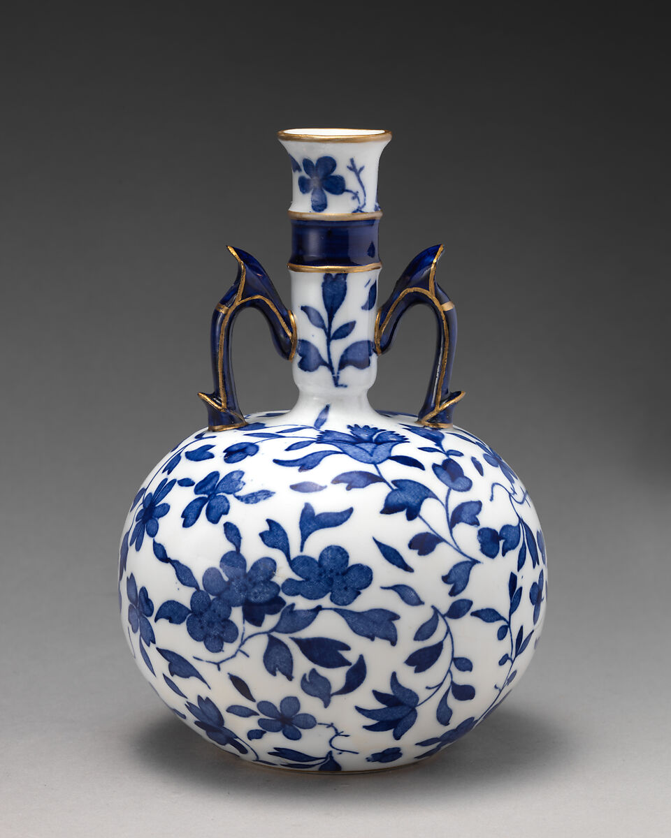 Bottle vase with handles, Minton(s) (British, Stoke-on-Trent, 1793–present), Bone china with underglaze blue and gilding, British, Stoke-on-Trent, Staffordshire 