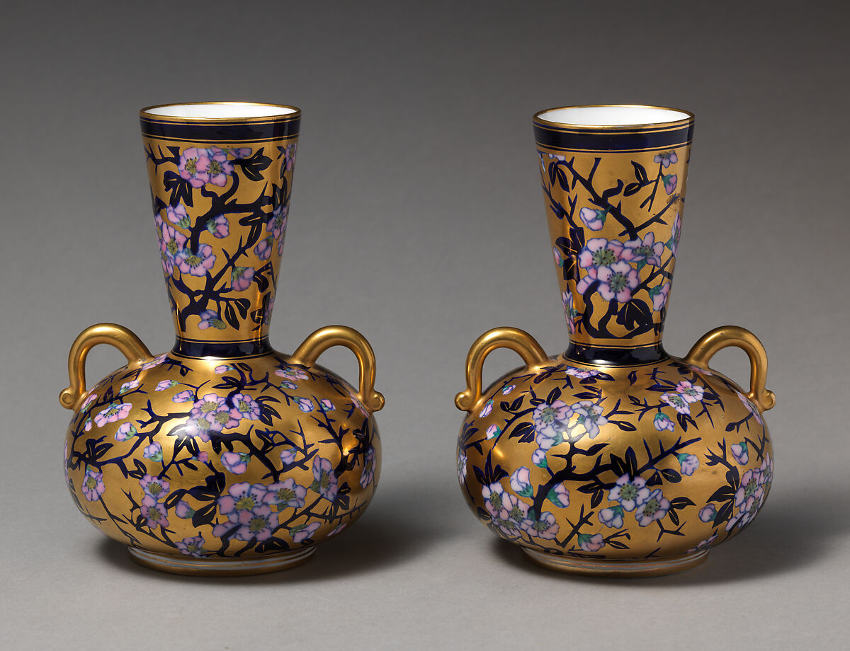 Vase with branch of white blossom (one of a pair), Coalport (British, ca. 1799–1926), Porcelain, British, Coalport