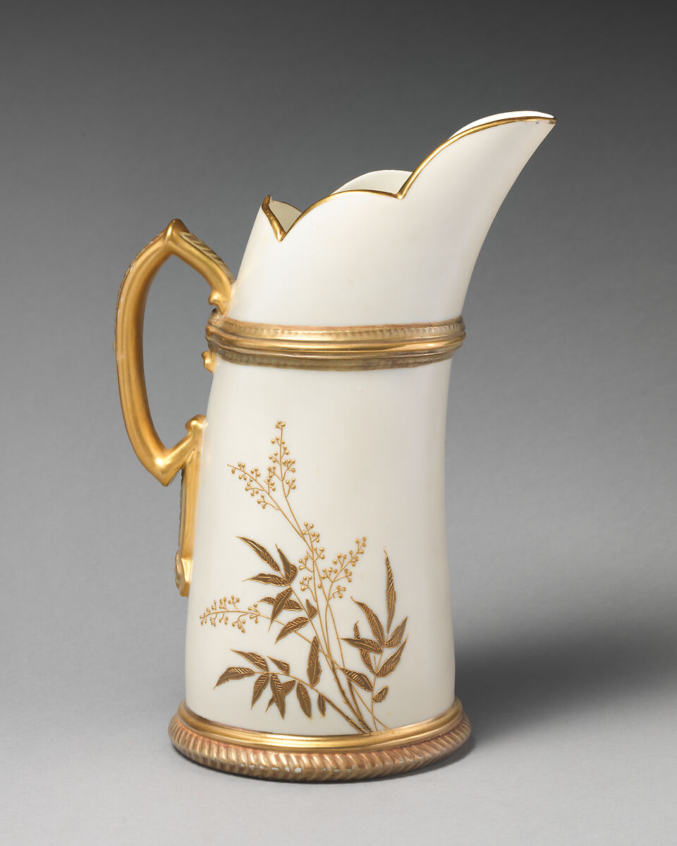 Ewer with gold floral motifs, Worcester factory (British, 1751–2008), Bone china, British, Worcester