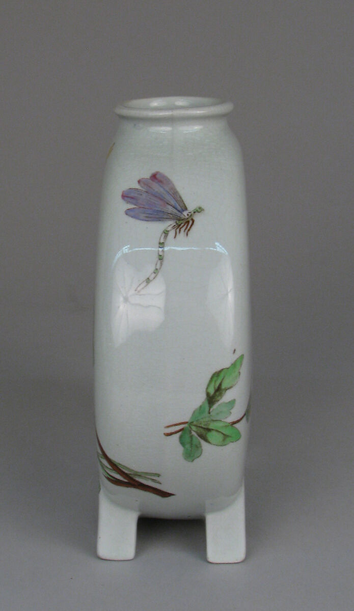 Pilgrim flask with botanical spray and butterfly, Minton(s) (British, Stoke-on-Trent, 1793–present), Earthenware, British, Stoke-on-Trent, Staffordshire