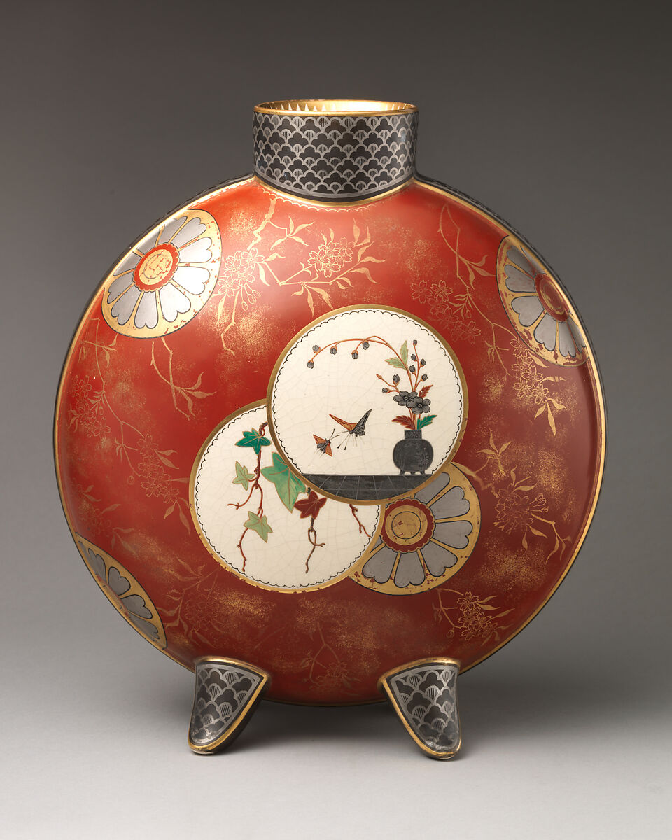 Moon flask rust body with central reserve, Doulton Manufactory (British), Porcelain, British, Lambeth, London 