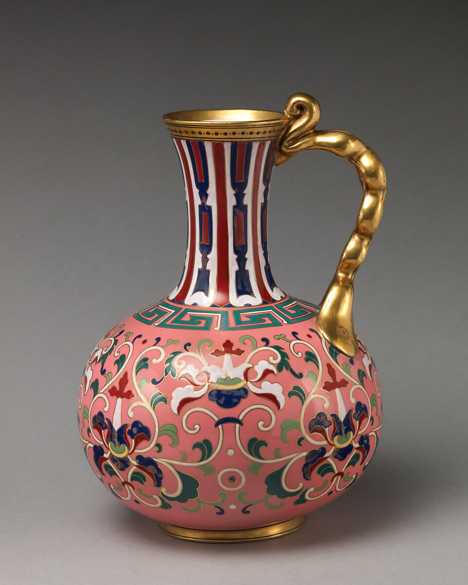 Ewer with "cloisonné" decoration, Minton(s) (British, Stoke-on-Trent, 1793–present), Bone china with enamel decoration and gilding, British, Stoke-on-Trent, Staffordshire 