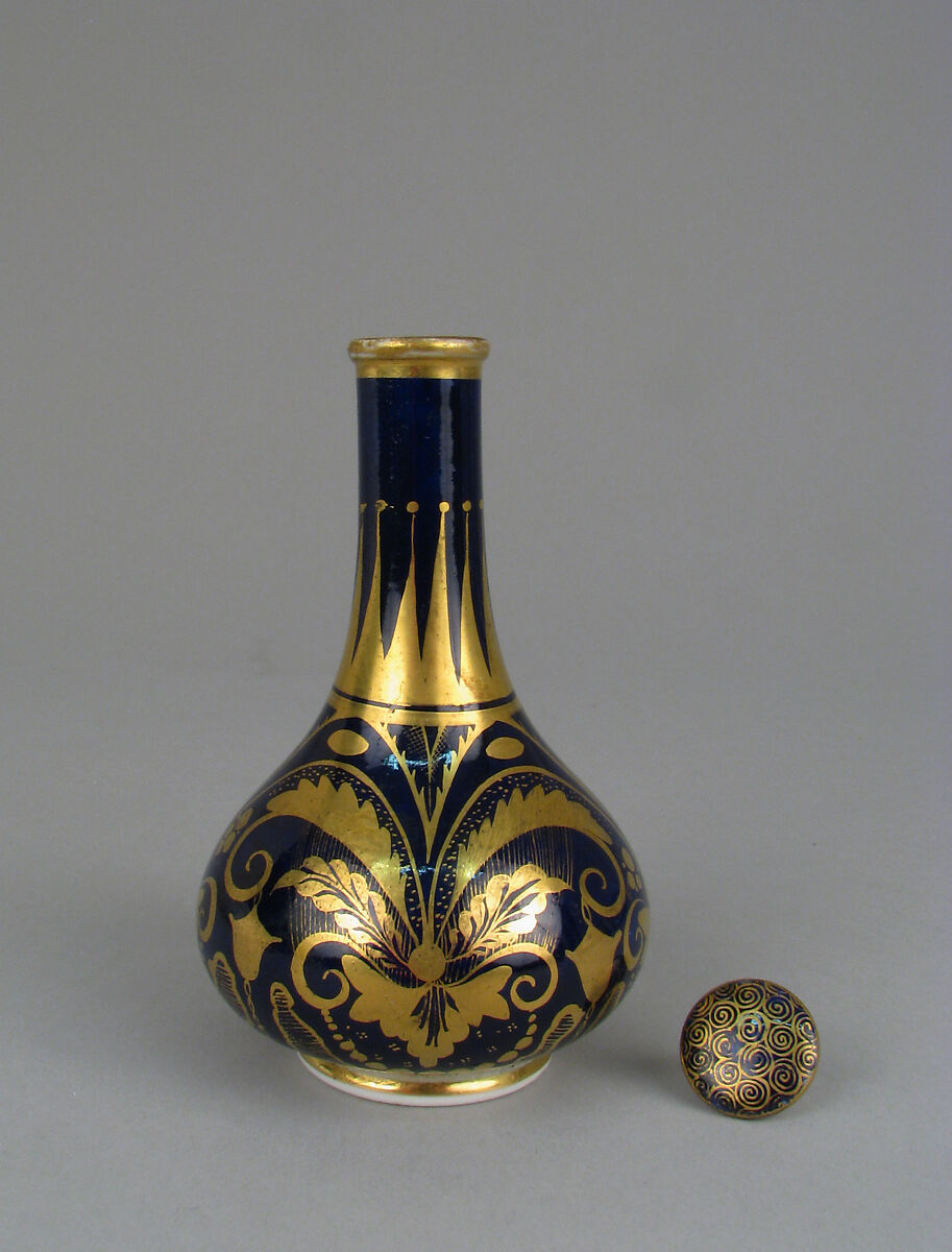 Bottle vase with stopper, Crown Derby (British, 1750–present), Bone china with enamel decoration and gilding, British, Derby