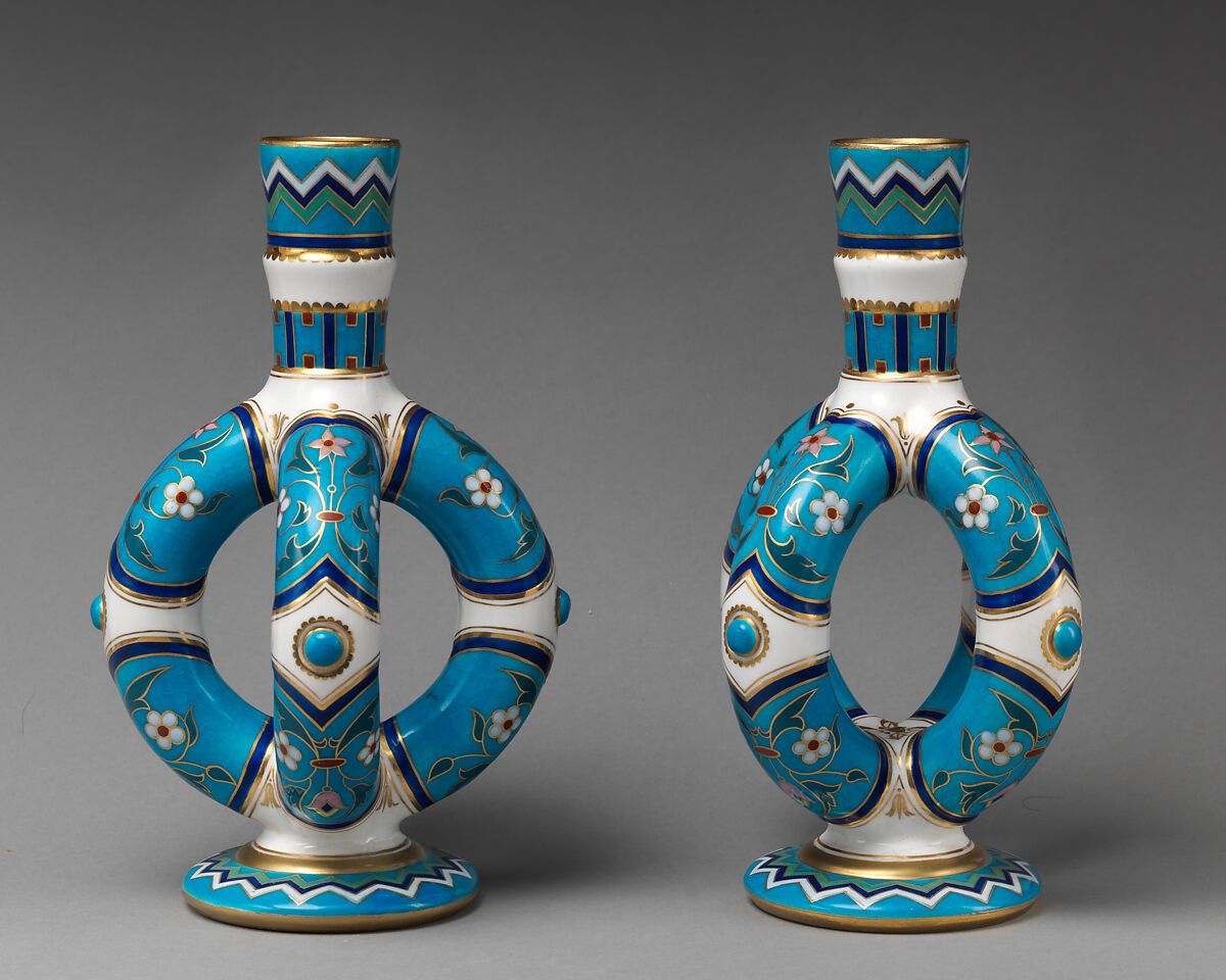 Candlestick  (one of a pair), Minton(s) (British, Stoke-on-Trent, 1793–present), Bone china with enamel decoration and gilding, British, Stoke-on-Trent, Staffordshire