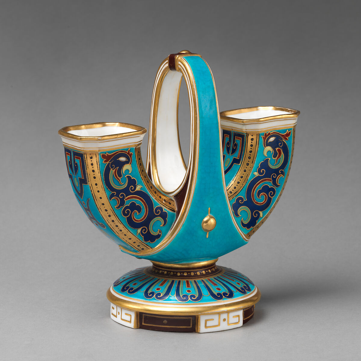 U-shaped vase with handle (one of a pair), Minton(s) (British, Stoke-on-Trent, 1793–present), Bone china, British, Stoke-on-Trent, Staffordshire