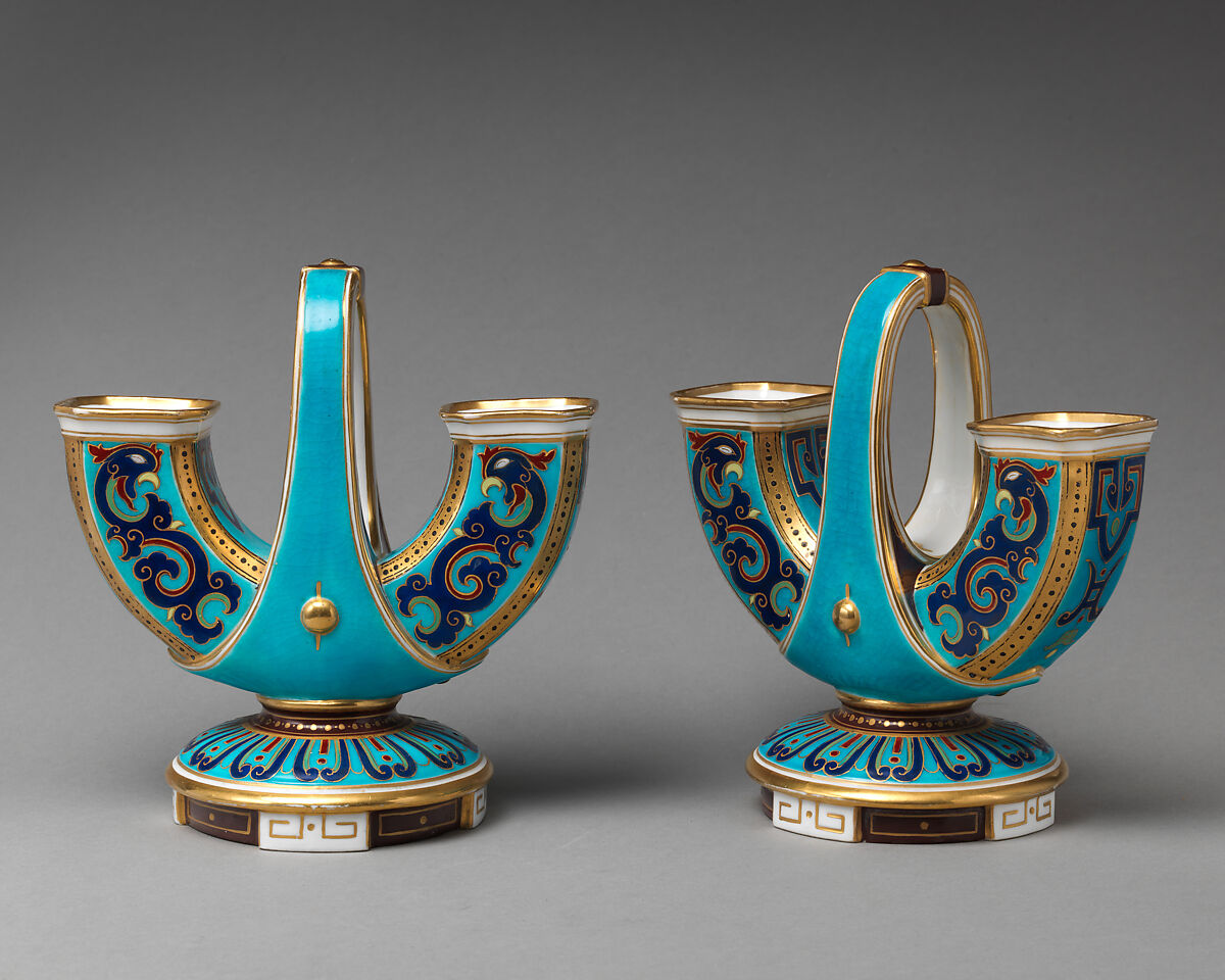 U-shaped vase with handle (one of a pair), Minton(s) (British, Stoke-on-Trent, 1793–present), Bone china, British, Stoke-on-Trent, Staffordshire