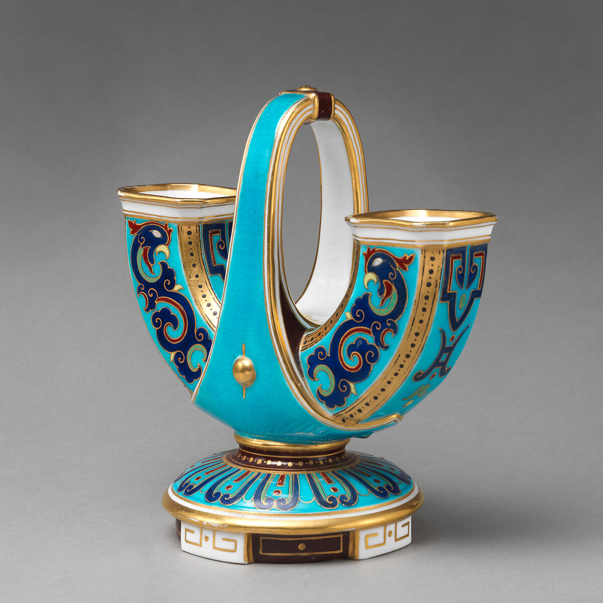 U-shaped vase with handle (one of a pair), Minton(s) (British, Stoke-on-Trent, 1793–present), Bone china, British, Stoke-on-Trent, Staffordshire