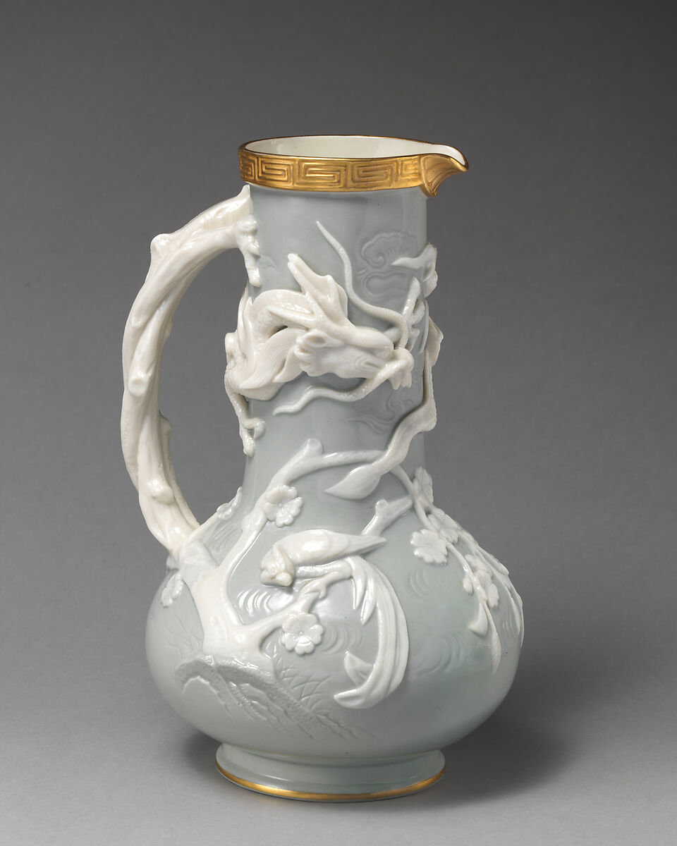 Ewer with twisted trunk handle, Copeland (British, 1833–1970), Porcelain, British, Stoke-on-Trent, Staffordshire 
