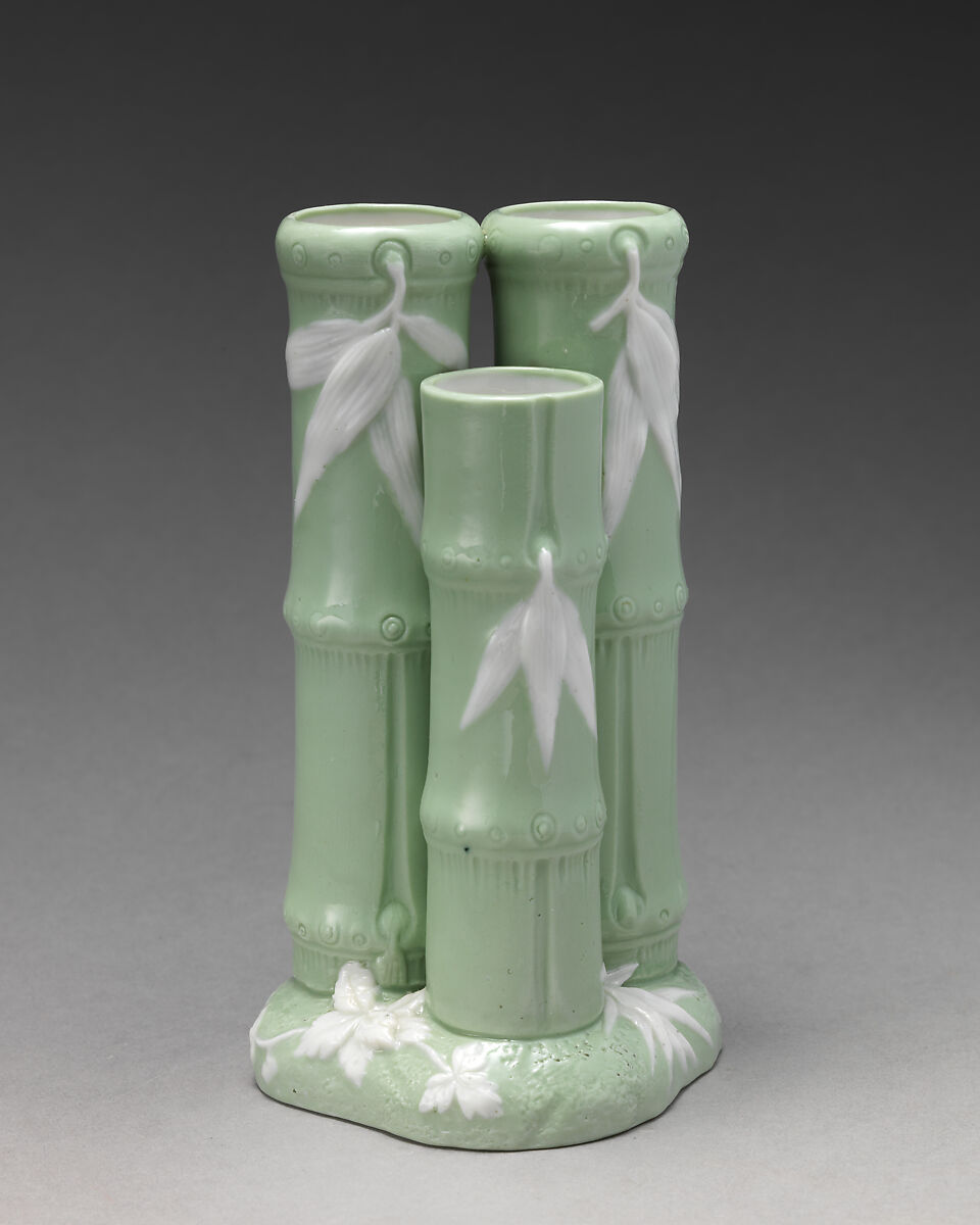 Triple vase in form of bamboo, Minton(s) (British, Stoke-on-Trent, 1793–present), Bone china, British, Stoke-on-Trent, Staffordshire 