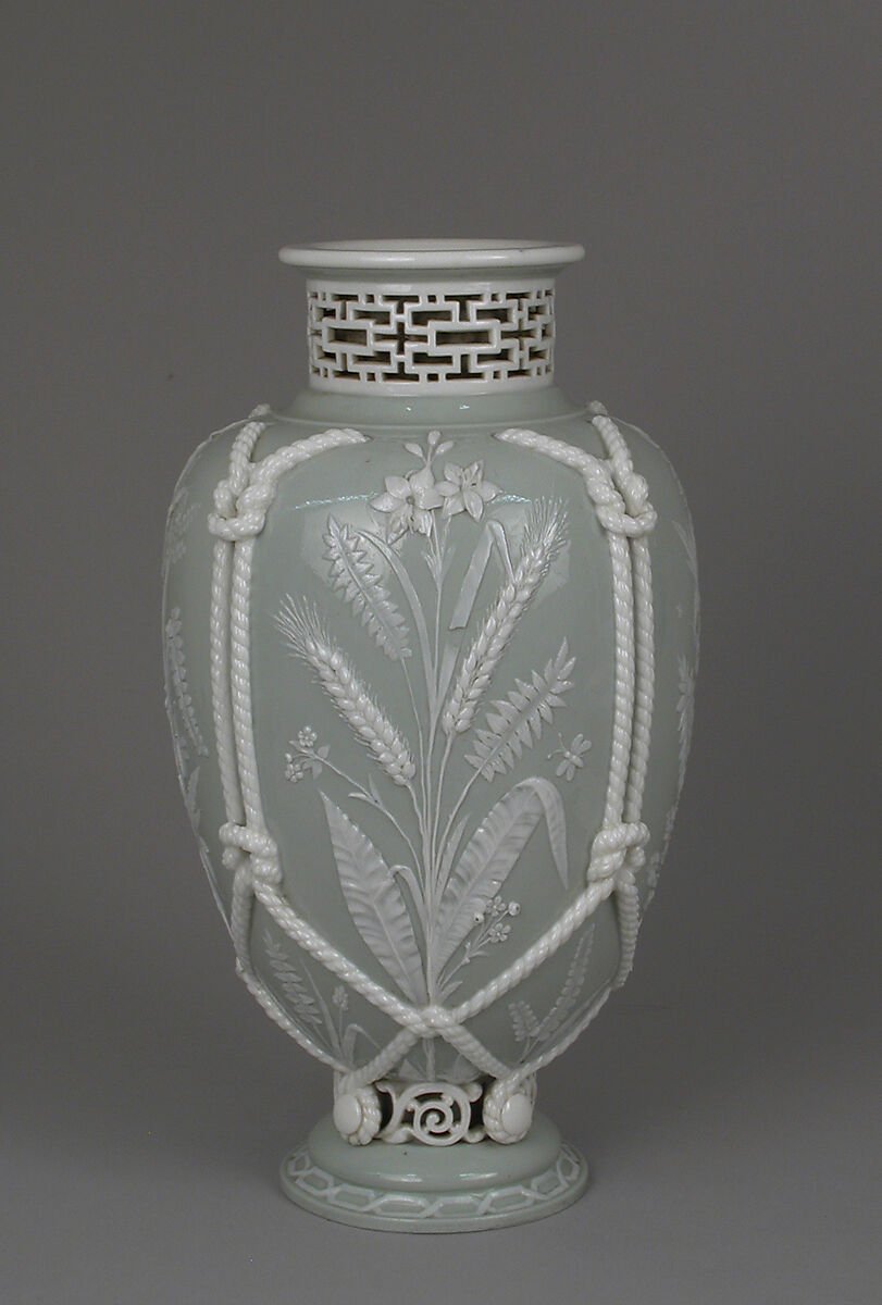Vase with rope and wheat decoration, Minton(s) (British, Stoke-on-Trent, 1793–present), Bone china, British, Stoke-on-Trent, Staffordshire
