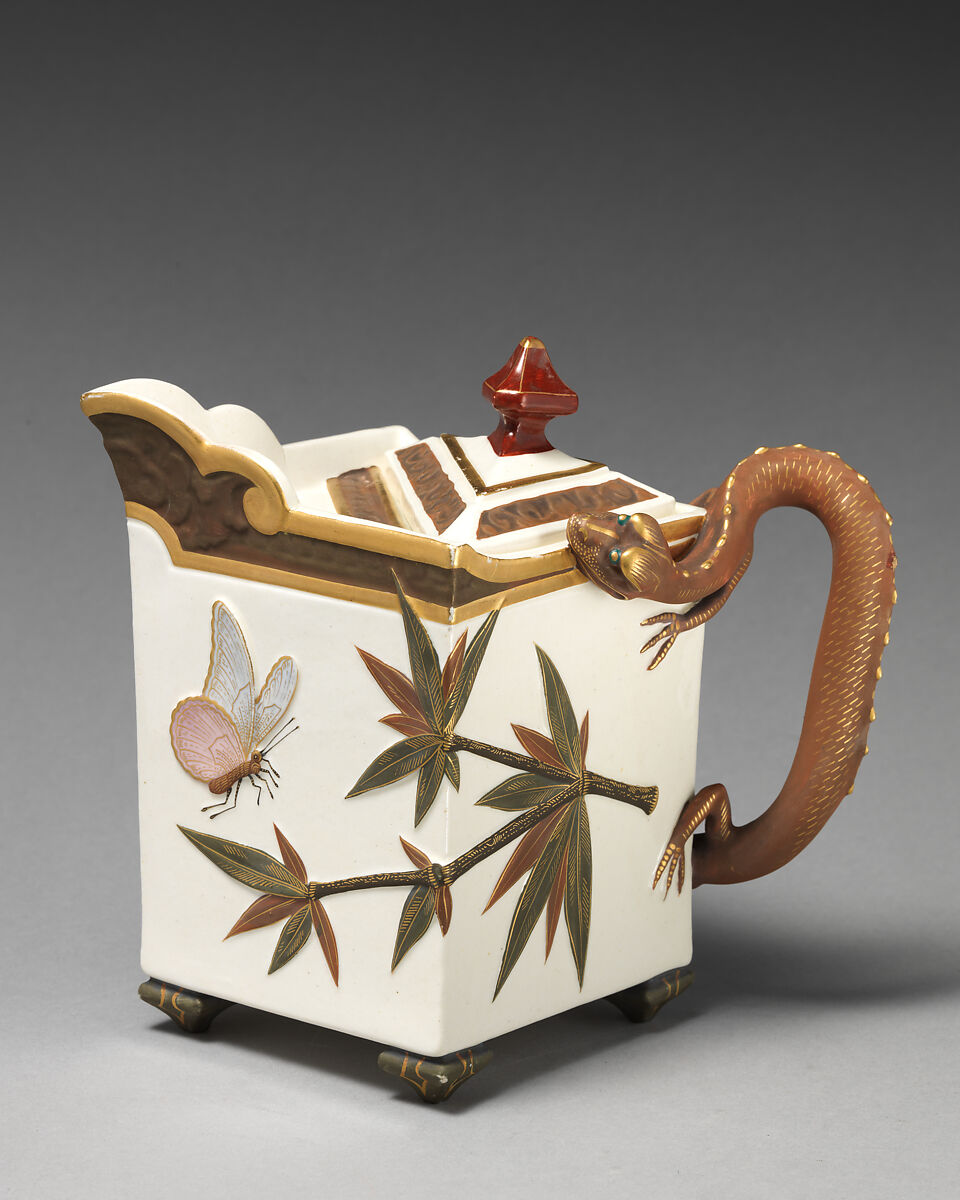 Teapot with salamander handle, Worcester factory (British, 1751–2008), Bone china, British, Worcester