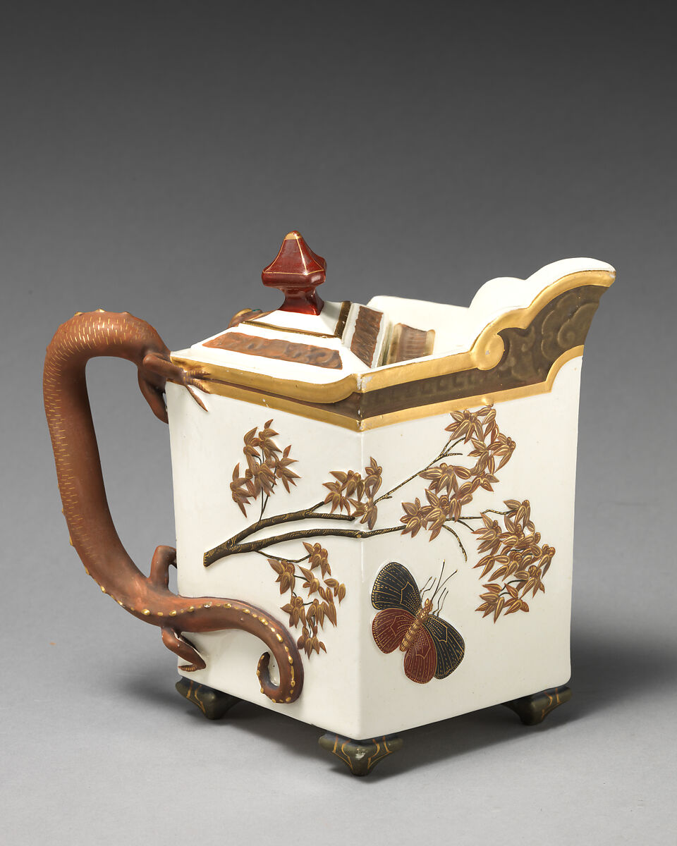 Teapot with salamander handle, Worcester factory (British, 1751–2008), Bone china, British, Worcester 