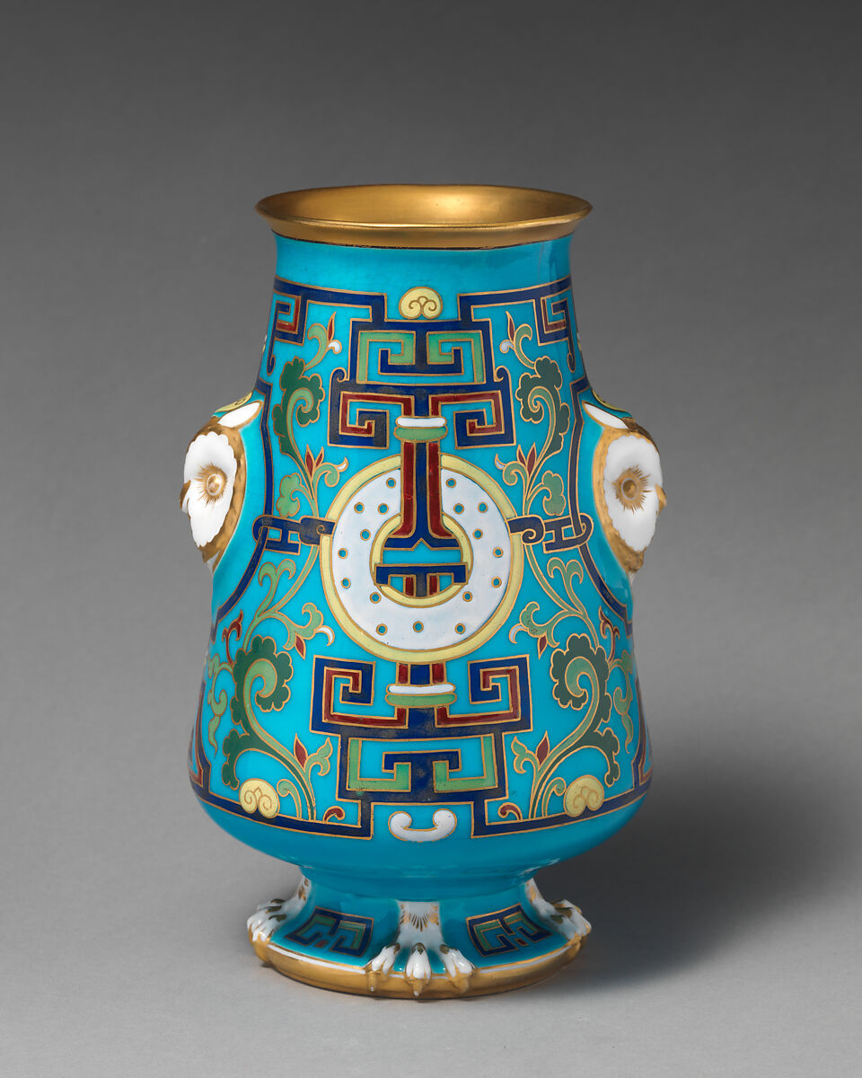 Vase with owl heads and "cloisonné" decoration, Minton(s) (British, Stoke-on-Trent, 1793–present), Bone china, British, Stoke-on-Trent, Staffordshire