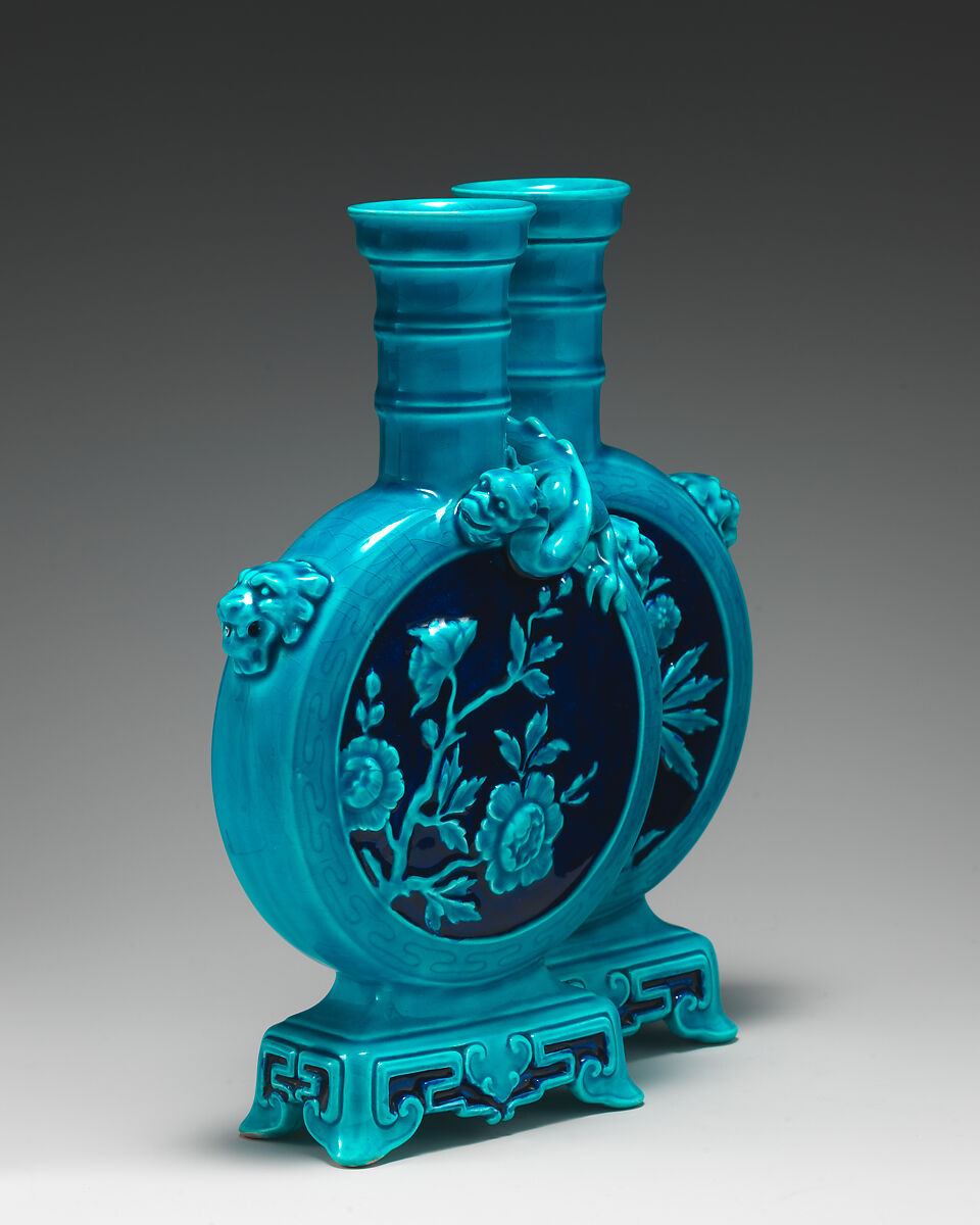 Double moon flask, Minton(s) (British, Stoke-on-Trent, 1793–present), Lead-glazed earthenware, British, Stoke-on-Trent, Staffordshire