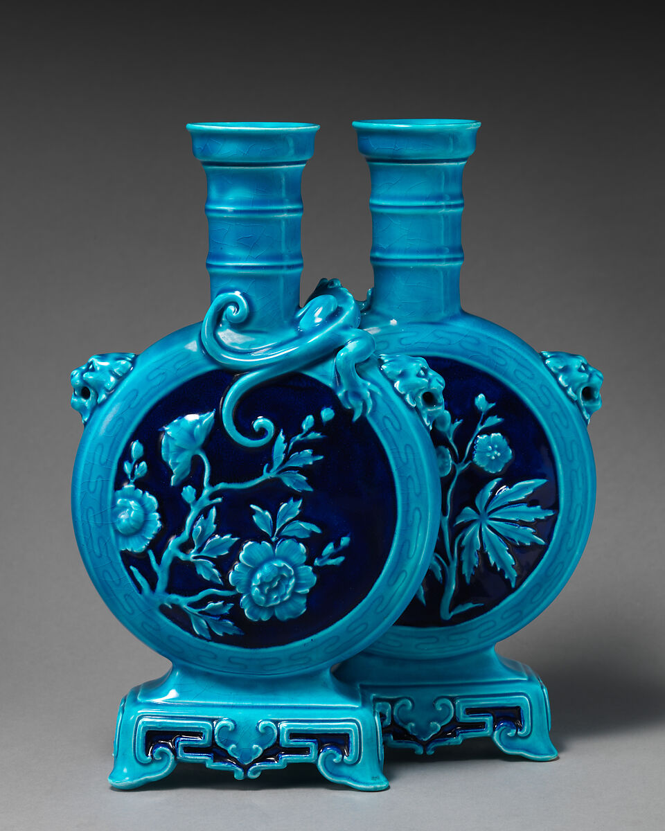 Double moon flask, Minton(s) (British, Stoke-on-Trent, 1793–present), Lead-glazed earthenware, British, Stoke-on-Trent, Staffordshire