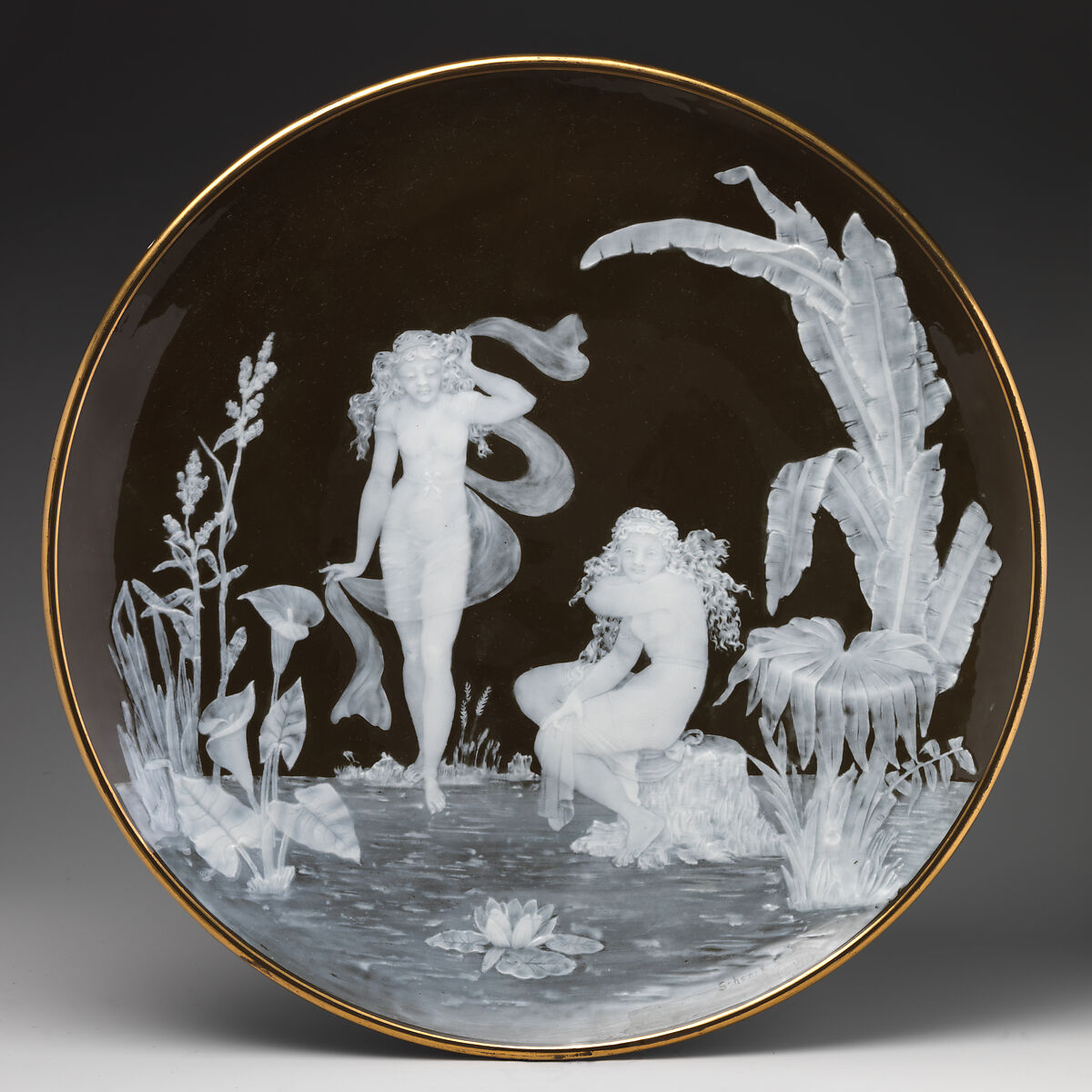 Charger with bathing nymphs, George Jones and Sons (British, 1861–1951), Porcelain, decorated with pâte-sur-pâte technique, British, Stoke-on-Trent, Staffordshire 