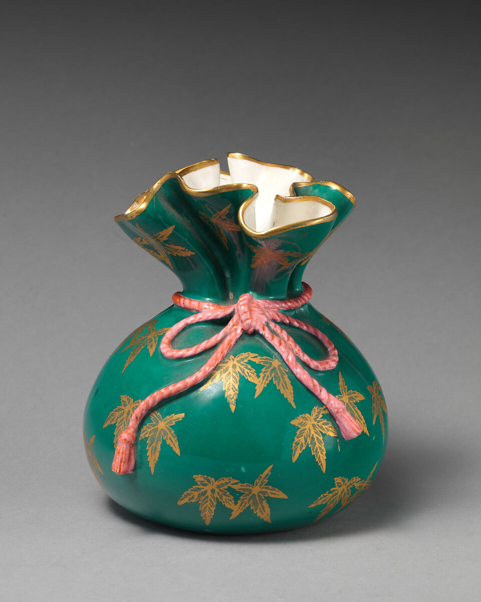 Vase in the form of a beggar's purse, Worcester factory (British, 1751–2008), Bone china, British, Worcester 