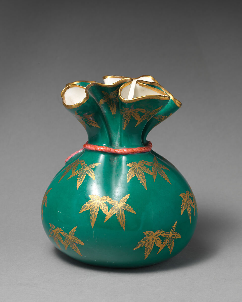 Vase in the form of a beggar's purse, Worcester factory (British, 1751–2008), Bone china, British, Worcester