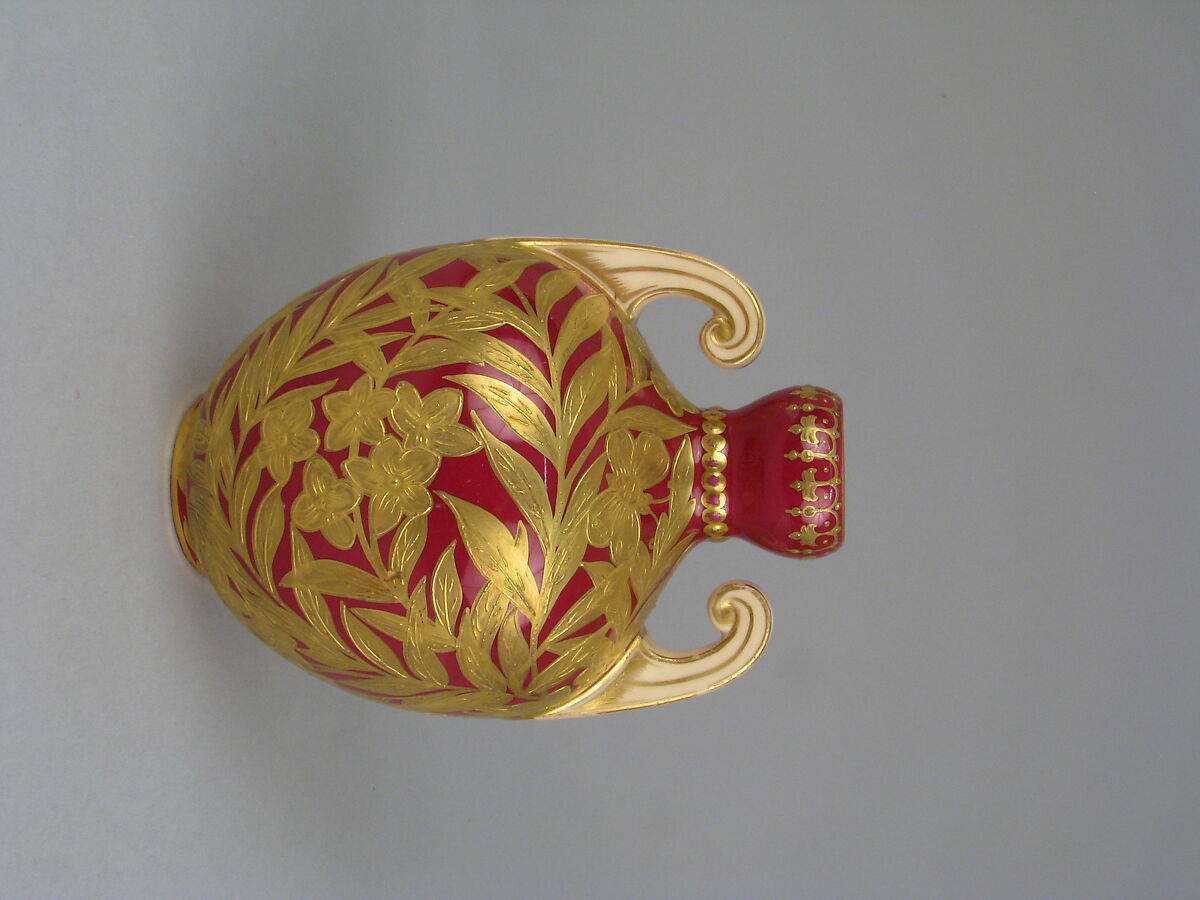 Vase with handles, Crown Derby (British, 1750–present), Bone china with enamel decoration and gilding, British, Derby