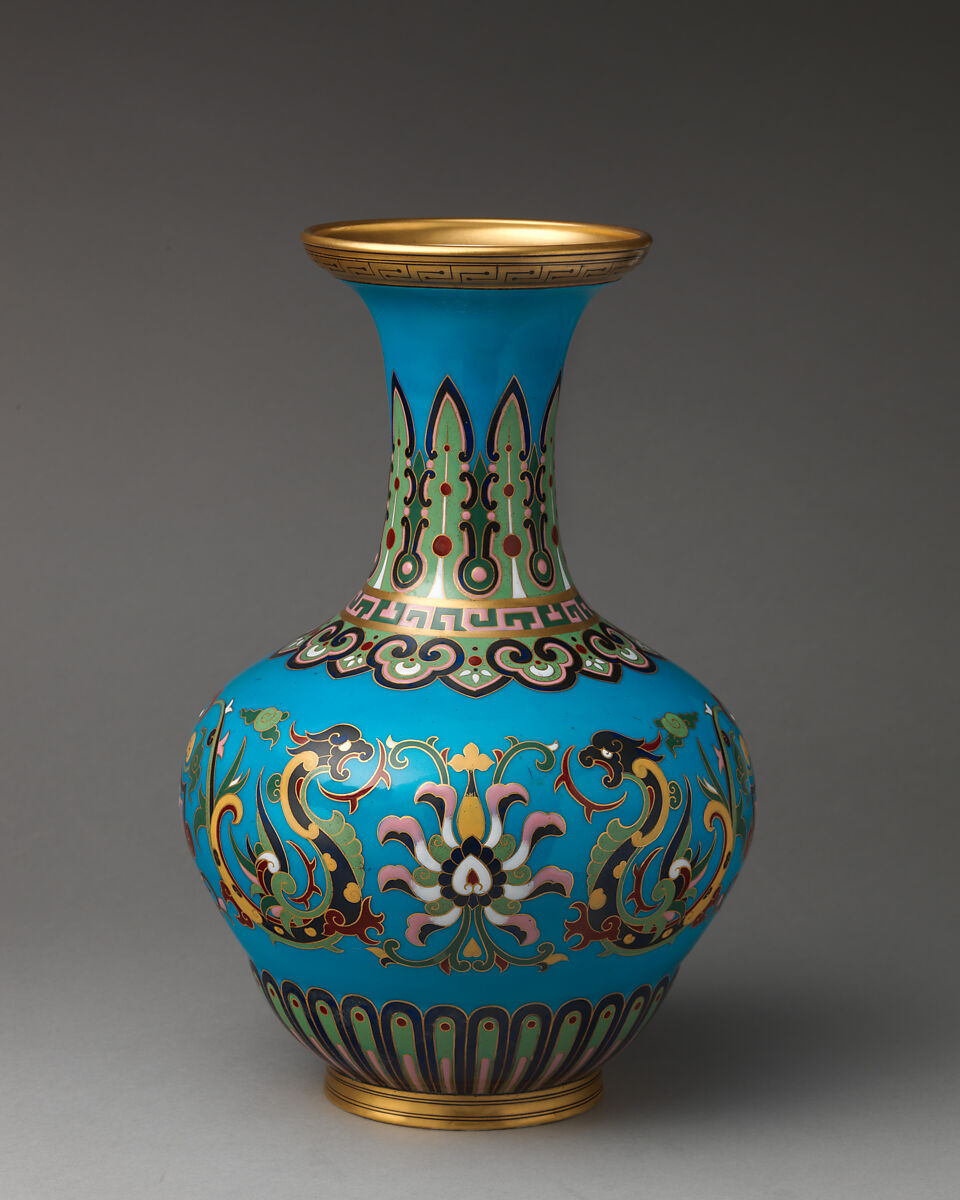 Vase with "cloisonné" decoration, Minton(s) (British, Stoke-on-Trent, 1793–present), Bone china with enamel decoration and gilding, British, Stoke-on-Trent, Staffordshire 