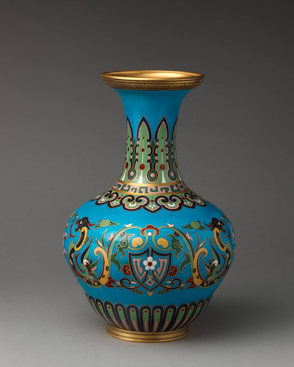 Vase with "cloisonné" decoration, Minton(s) (British, Stoke-on-Trent, 1793–present), Bone china with enamel decoration and gilding, British, Stoke-on-Trent, Staffordshire