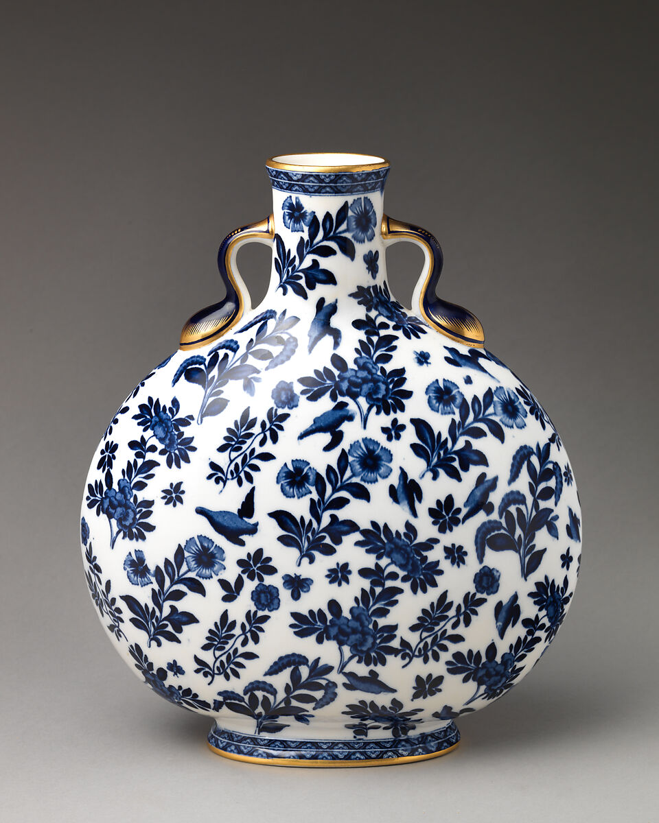 Moon flask, Minton(s) (British, Stoke-on-Trent, 1793–present), Bone china with enamel decoration and gilding, British, Stoke-on-Trent, Staffordshire 