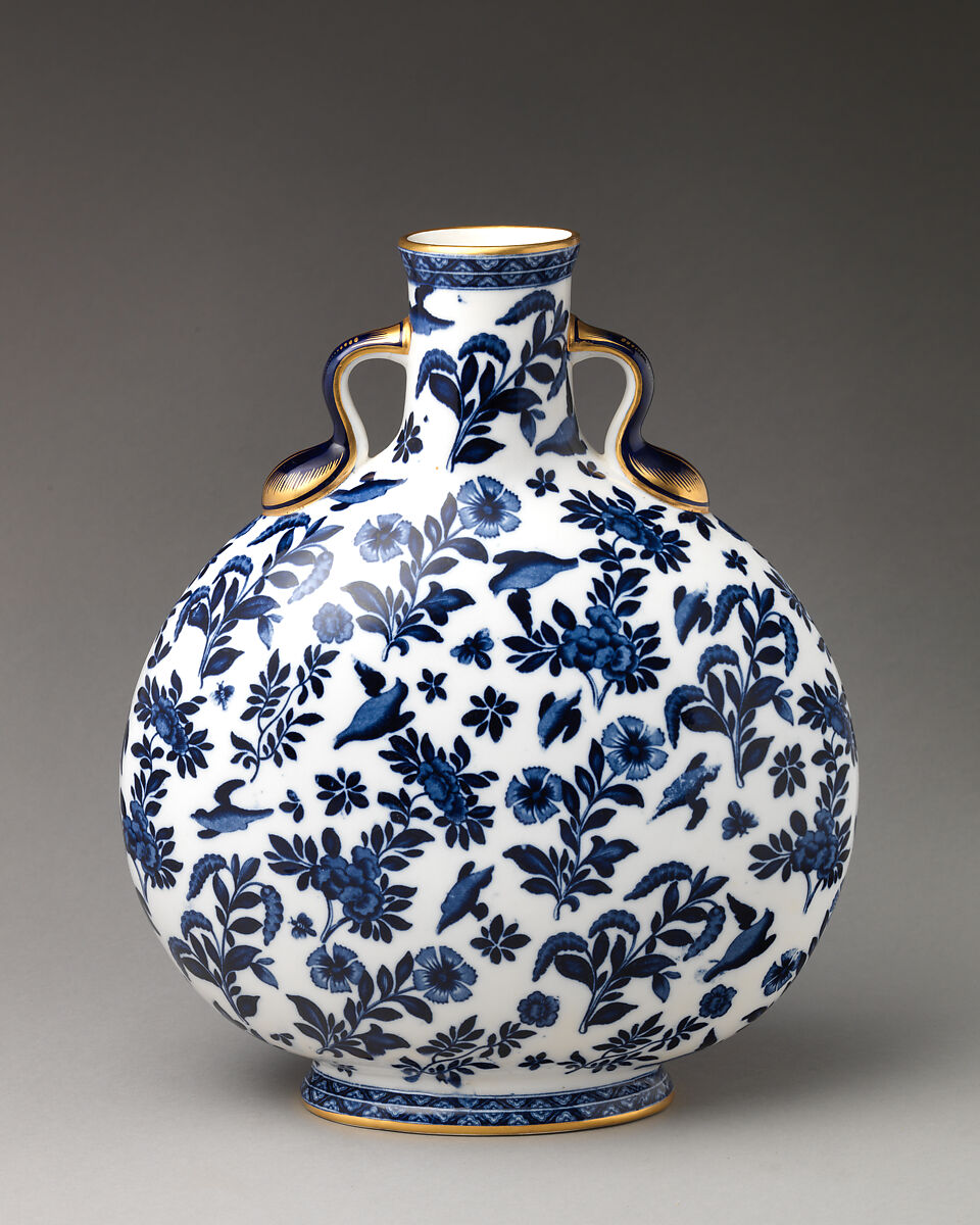 Moon flask, Minton(s) (British, Stoke-on-Trent, 1793–present), Bone china with enamel decoration and gilding, British, Stoke-on-Trent, Staffordshire