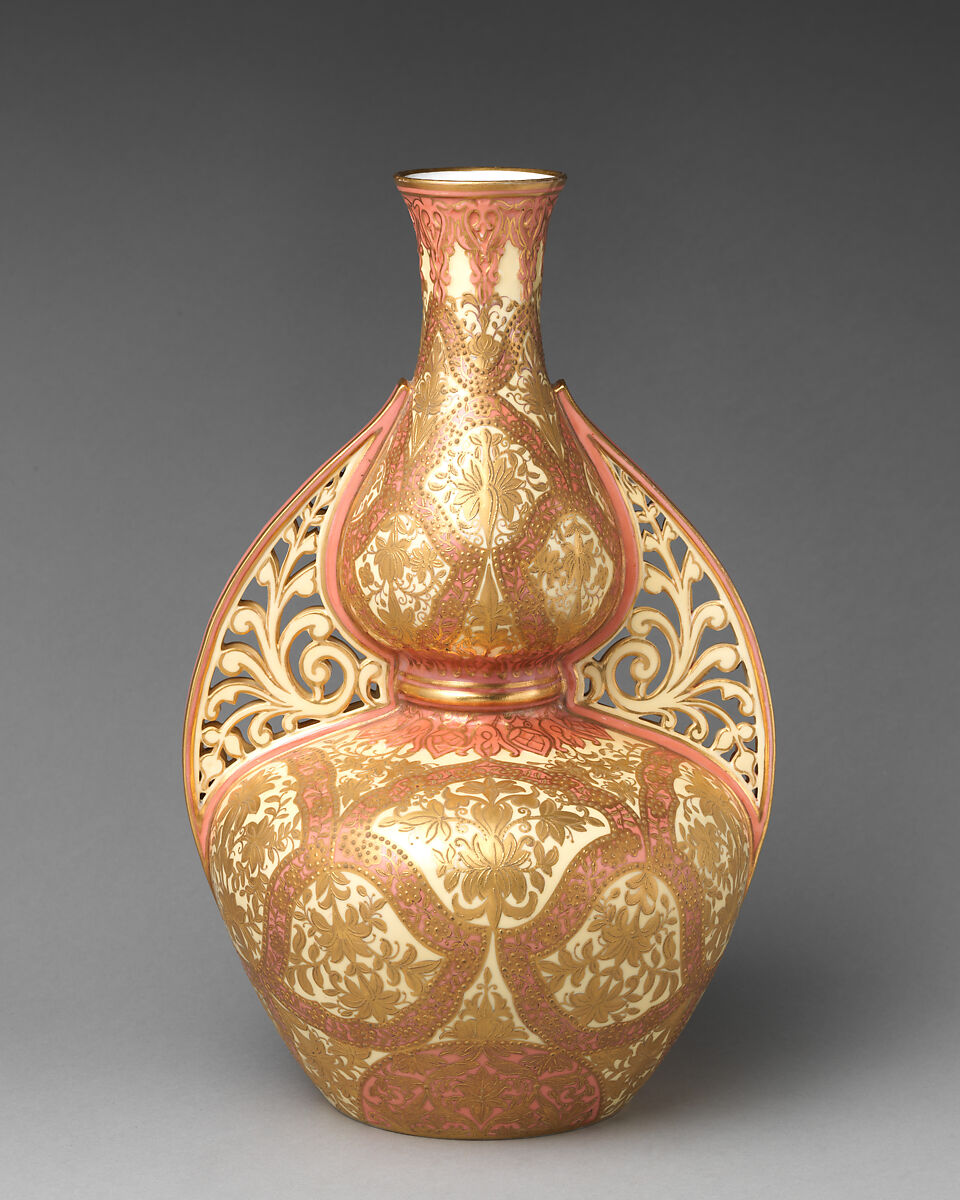 Islamic-style jar with pierced handles, Crown Derby (British, 1750–present), Bone china, gilding, British, Derby 