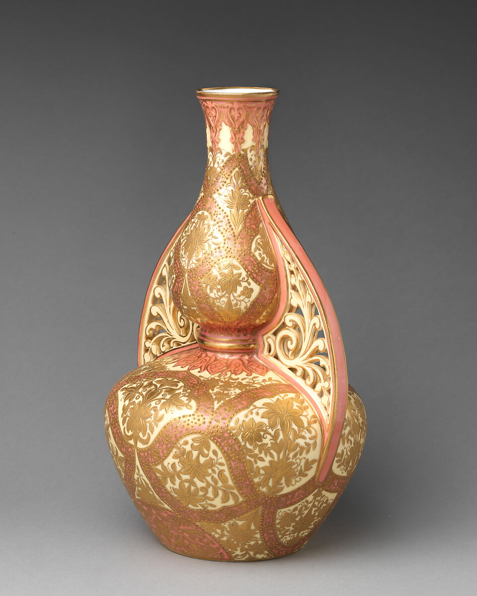Islamic-style jar with pierced handles, Crown Derby (British, 1750–present), Bone china, gilding, British, Derby