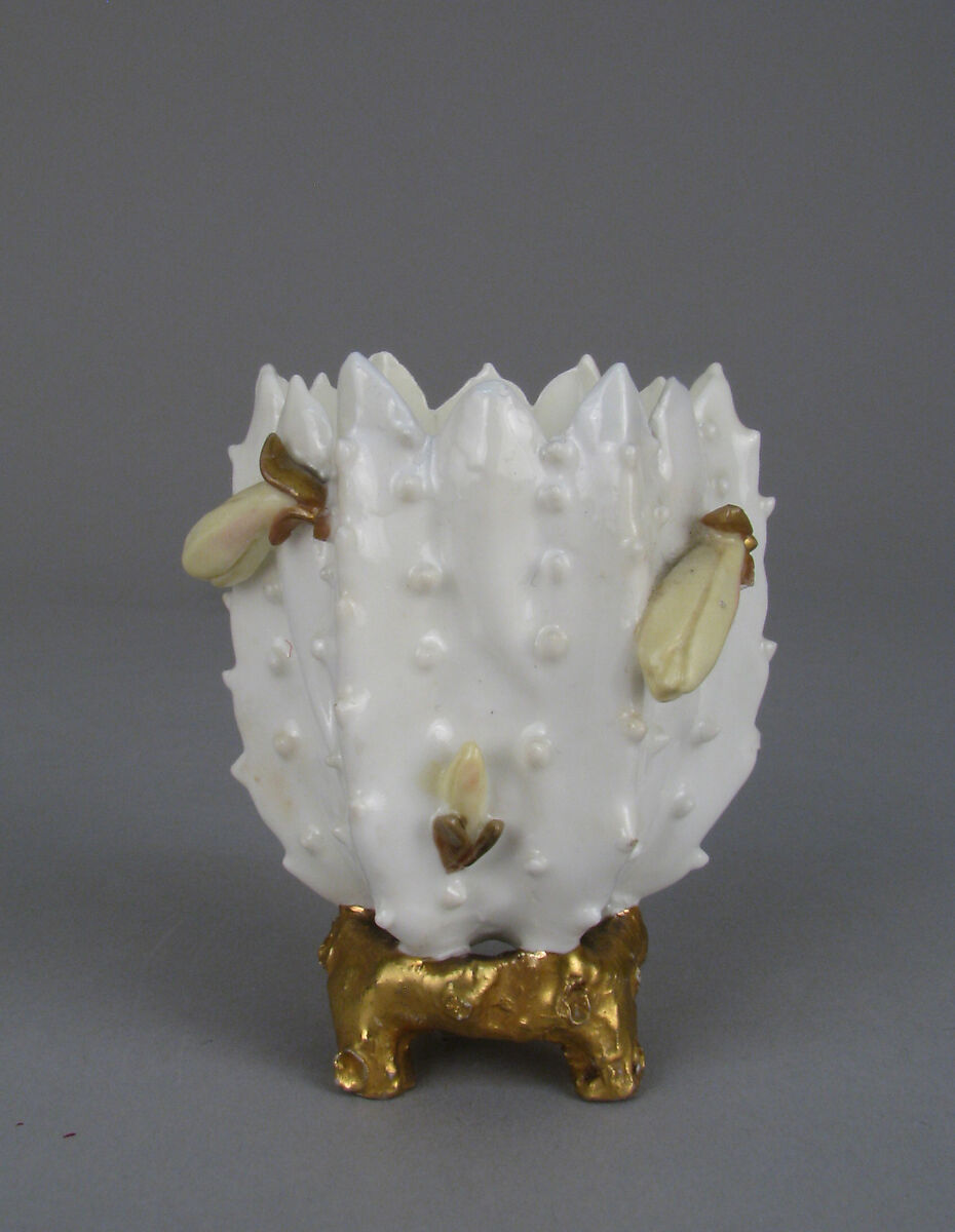 Miniature Vase in the form of cactus or succulent, Moore Brothers (British, 1870–1905), Bone china with enamel decoration and gilding, British, Longton