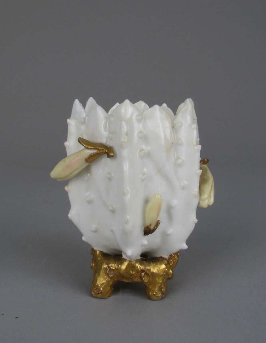 Miniature Vase in the form of cactus or succulent, Moore Brothers (British, 1870–1905), Bone china with enamel decoration and gilding, British, Longton