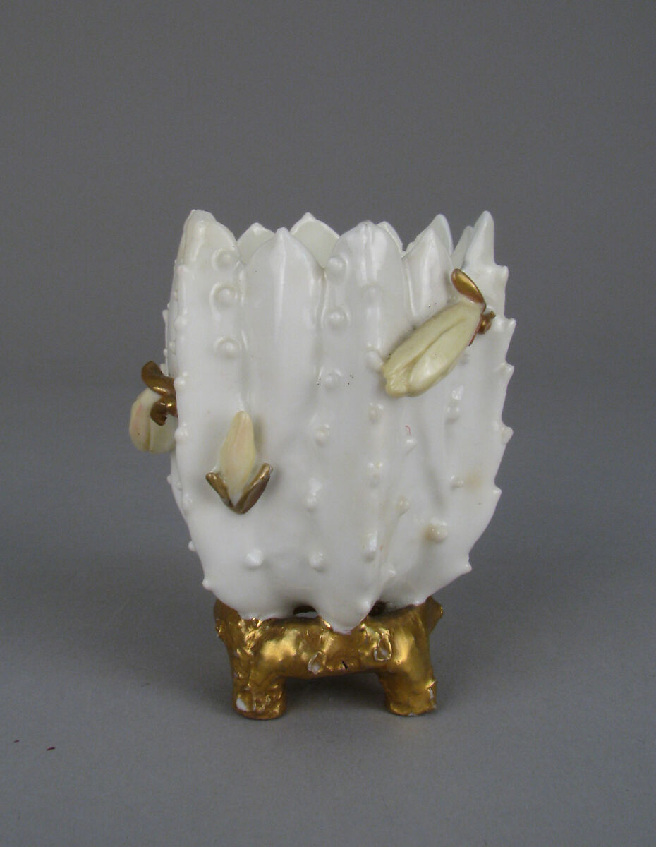 Miniature Vase in the form of cactus or succulent, Moore Brothers (British, 1870–1905), Bone china with enamel decoration and gilding, British, Longton