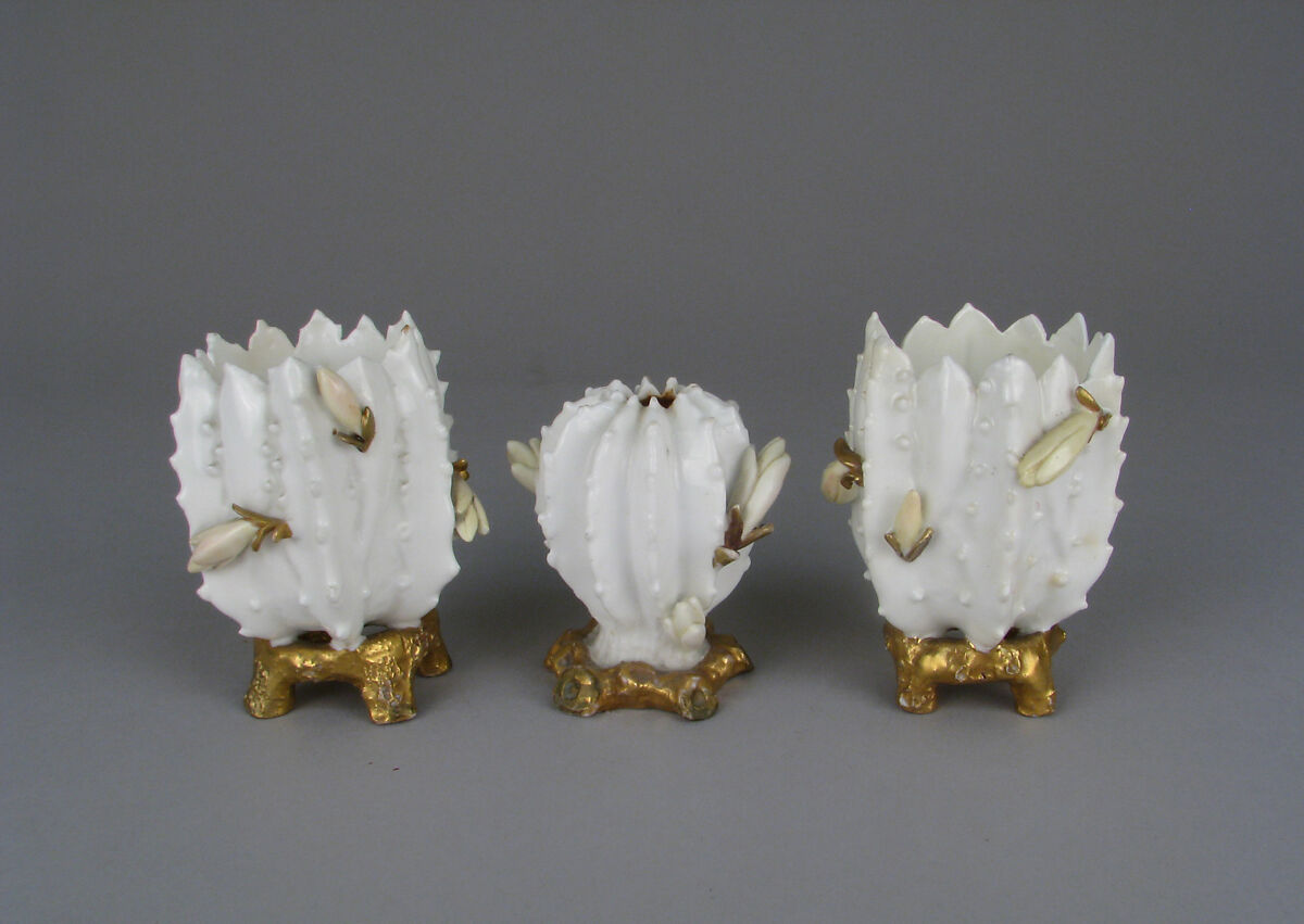 Miniature Vase in the form of cactus or succulent, Moore Brothers (British, 1870–1905), Porcelain, British, Longton