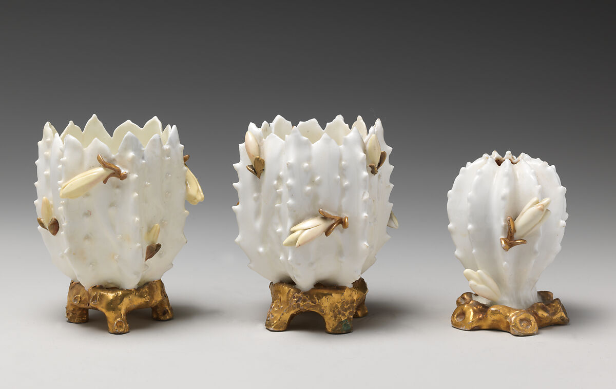 Miniature vase in form of a cactus flower, Moore Brothers (British, 1870–1905), Bone china with enamel decoration and gilding, British, Longton