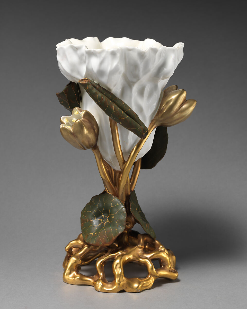 Vase in the form of a lotus, Moore Brothers (British, 1870–1905), Bone china with enamel decoration and gilding, British, Longton 