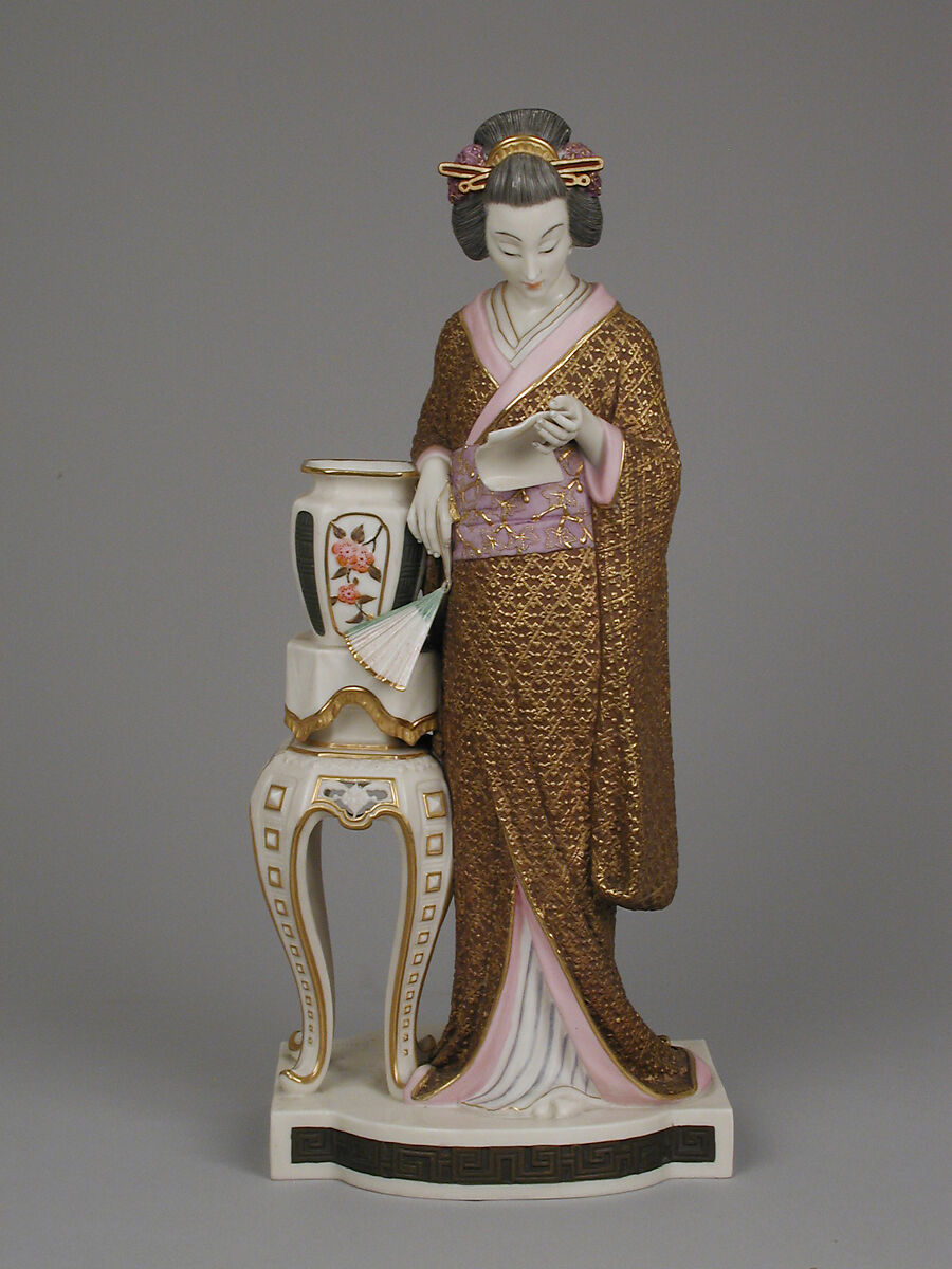 Figure of Japanese woman, James Hadley (British, 1837–1903), Bone china ("ivory porcelain") with enamel decoration and gilding, British, Worcester