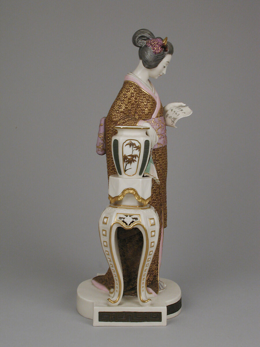 Figure of Japanese woman, James Hadley (British, 1837–1903), Bone china ("ivory porcelain") with enamel decoration and gilding, British, Worcester