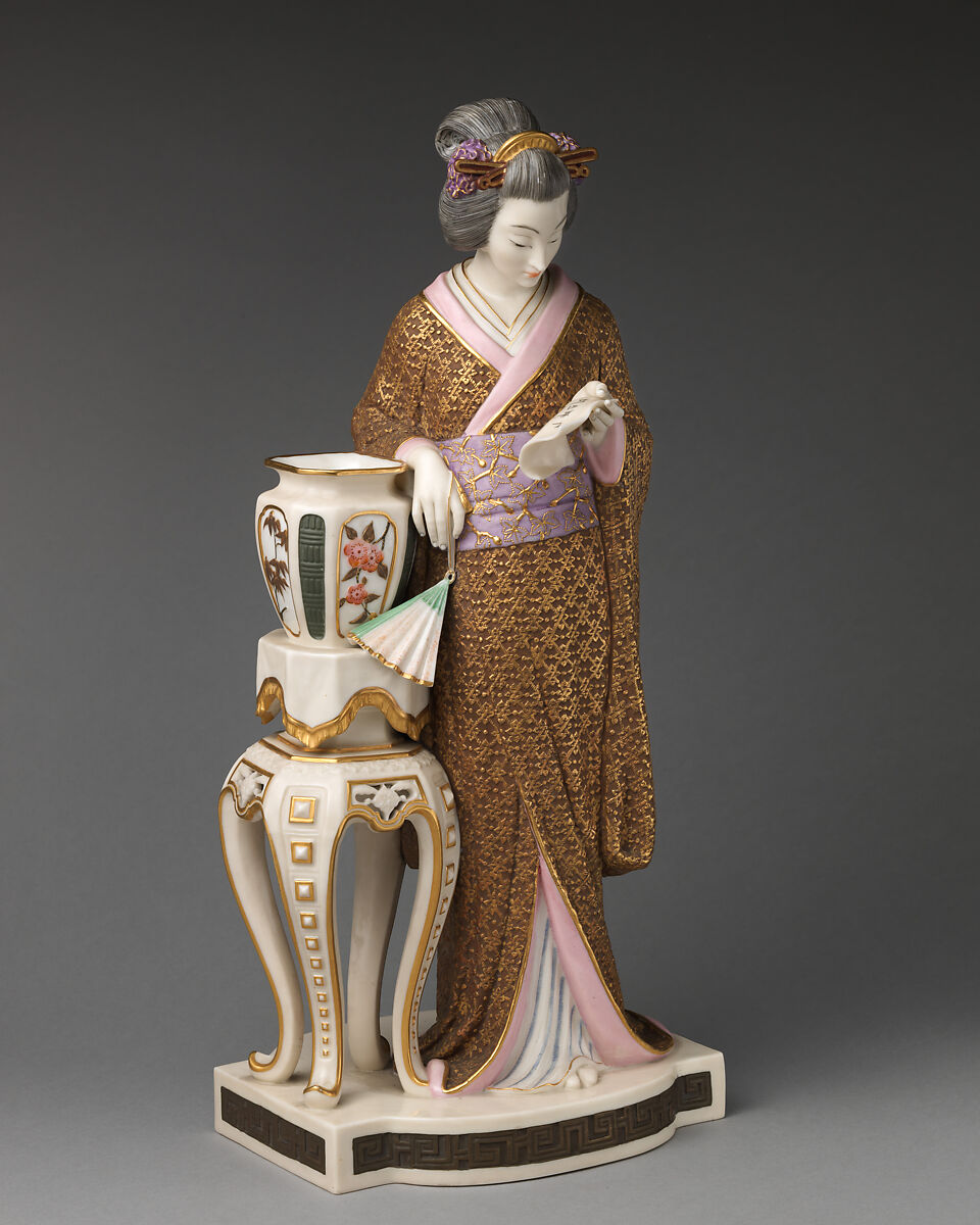 Figure of Japanese woman, James Hadley (British, 19th century), Bone china ("ivory porcelain") with enamel decoration and gilding, British, Worcester 