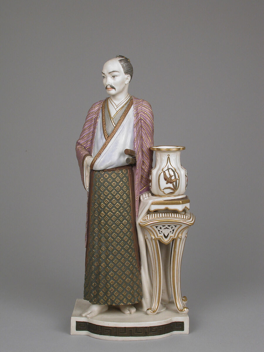 Figure of Japanese man, Worcester factory (British, 1751–2008), Bone china "ivory porcelain" with enamel decoration and gilding, British, Worcester