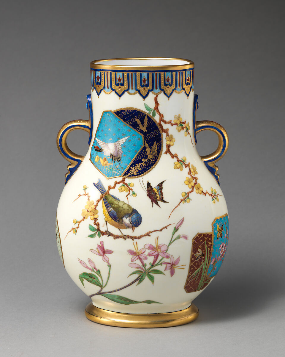 Vase with Aesthetic Japonisme birds, Minton(s) (British, Stoke-on-Trent, 1793–present), Bone china, British, Stoke-on-Trent, Staffordshire