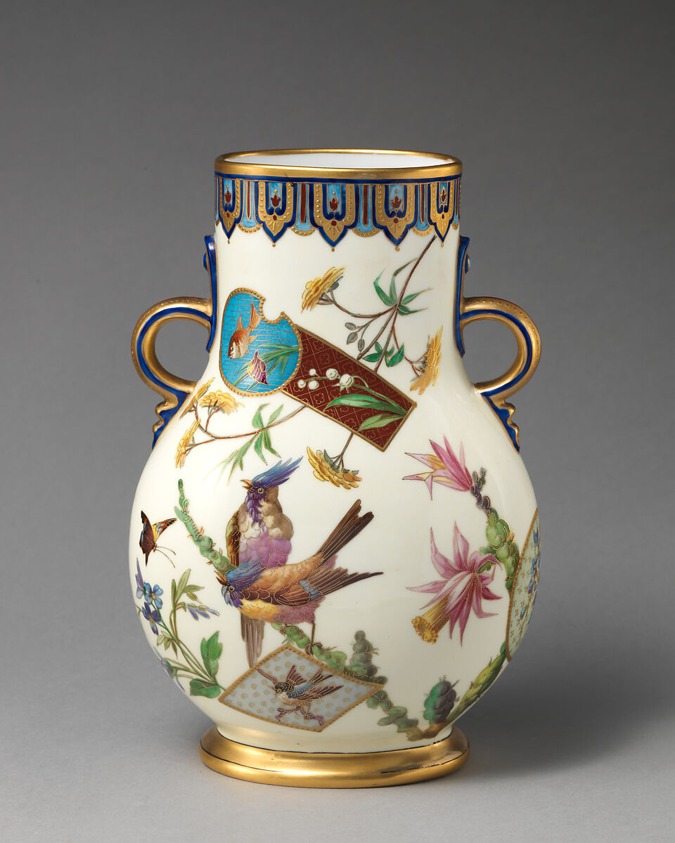 Vase with Aesthetic Japonisme birds, Minton(s) (British, Stoke-on-Trent, 1793–present), Bone china, British, Stoke-on-Trent, Staffordshire 