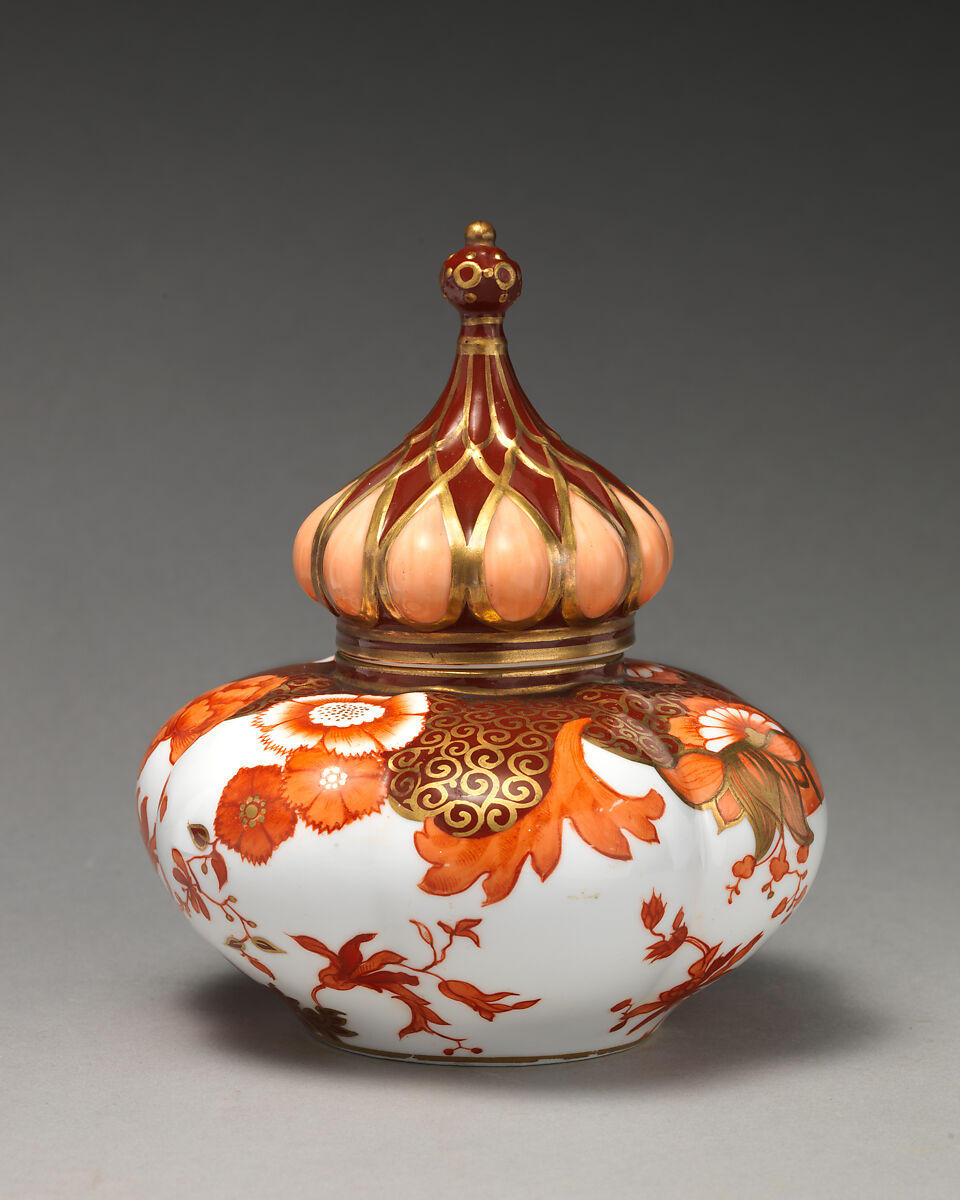 Jar with lid, Crown Derby (British, 1750–present), Bone china with enamel decoration and gilding, British, Derby