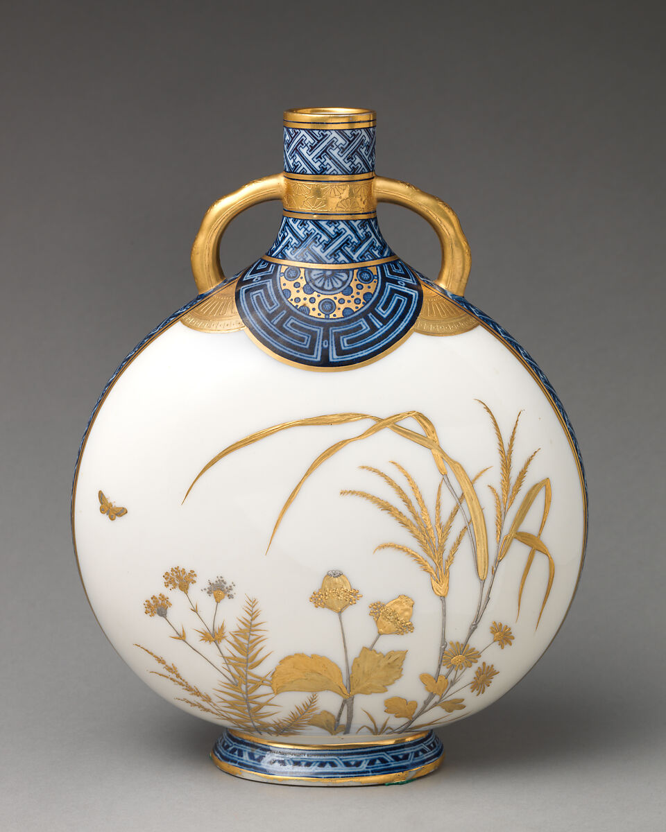 Moon flask, Minton(s) (British, Stoke-on-Trent, 1793–present), Bone china with enamel decoration and gilding, British, Stoke-on-Trent, Staffordshire 