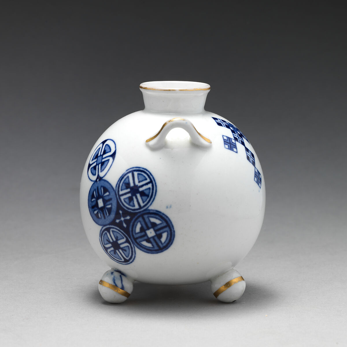 Miniature orb vase in blue and white, Worcester factory (British, 1751–2008), Earthenware, British, Worcester