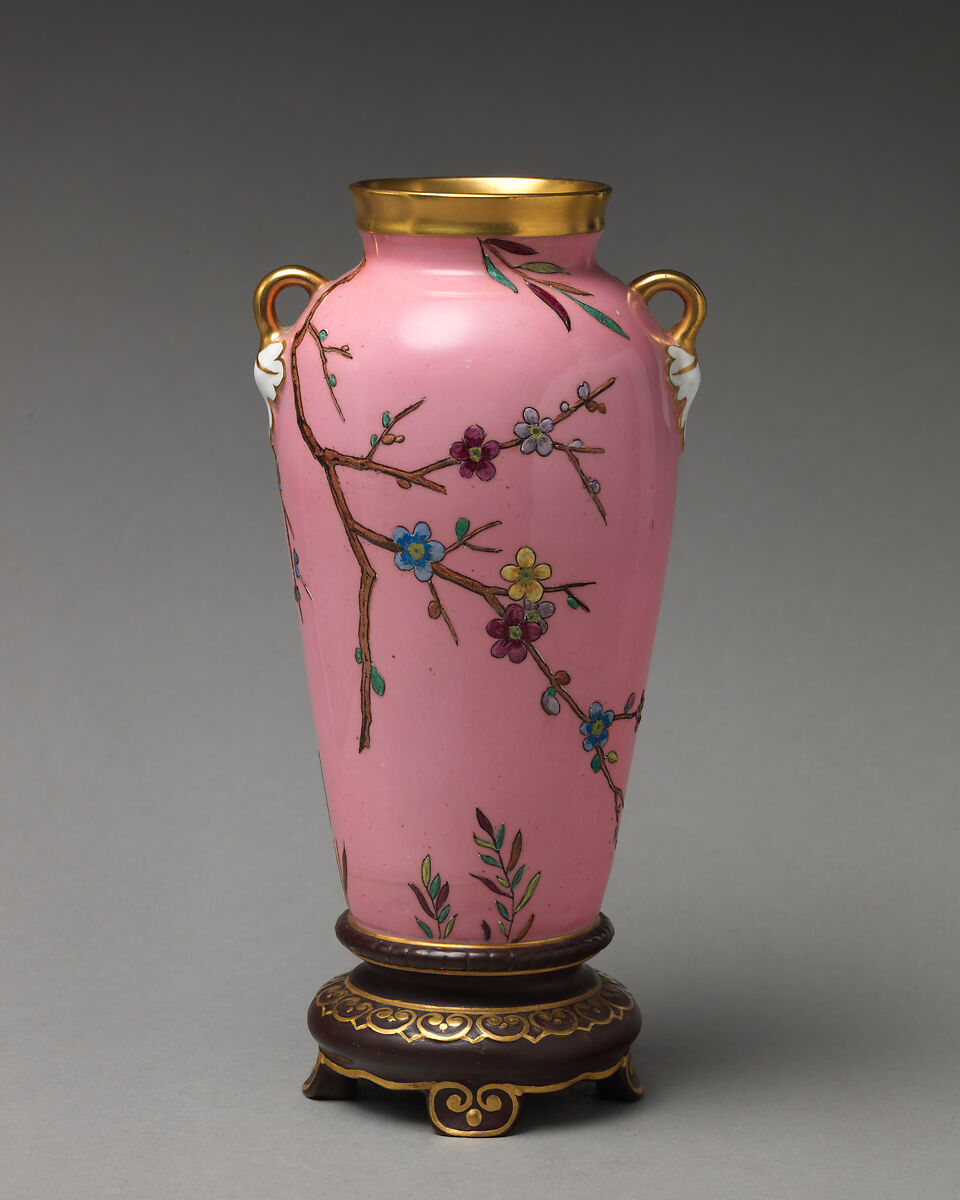 Vase with flowering branch motif (one of a pair), Minton(s) (British, Stoke-on-Trent, 1793–present), Bone china, British, Stoke-on-Trent, Staffordshire