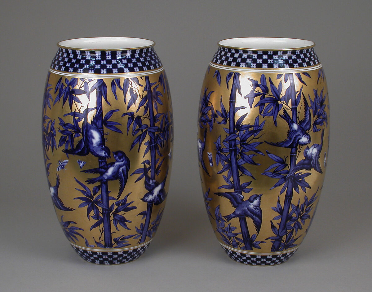 Vase with birds and bamboo (one of a pair), Coalport (British, ca. 1799–1926), Porcelain, British, Coalport