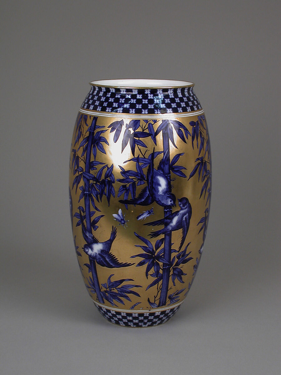 Vase with birds and bamboo (one of a pair), Coalport (British, ca. 1799–1926), Porcelain, British, Coalport