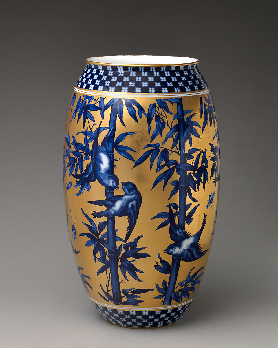 Vase with birds and bamboo (one of a pair), Coalport (British, ca. 1799–1926), Porcelain, British, Coalport 